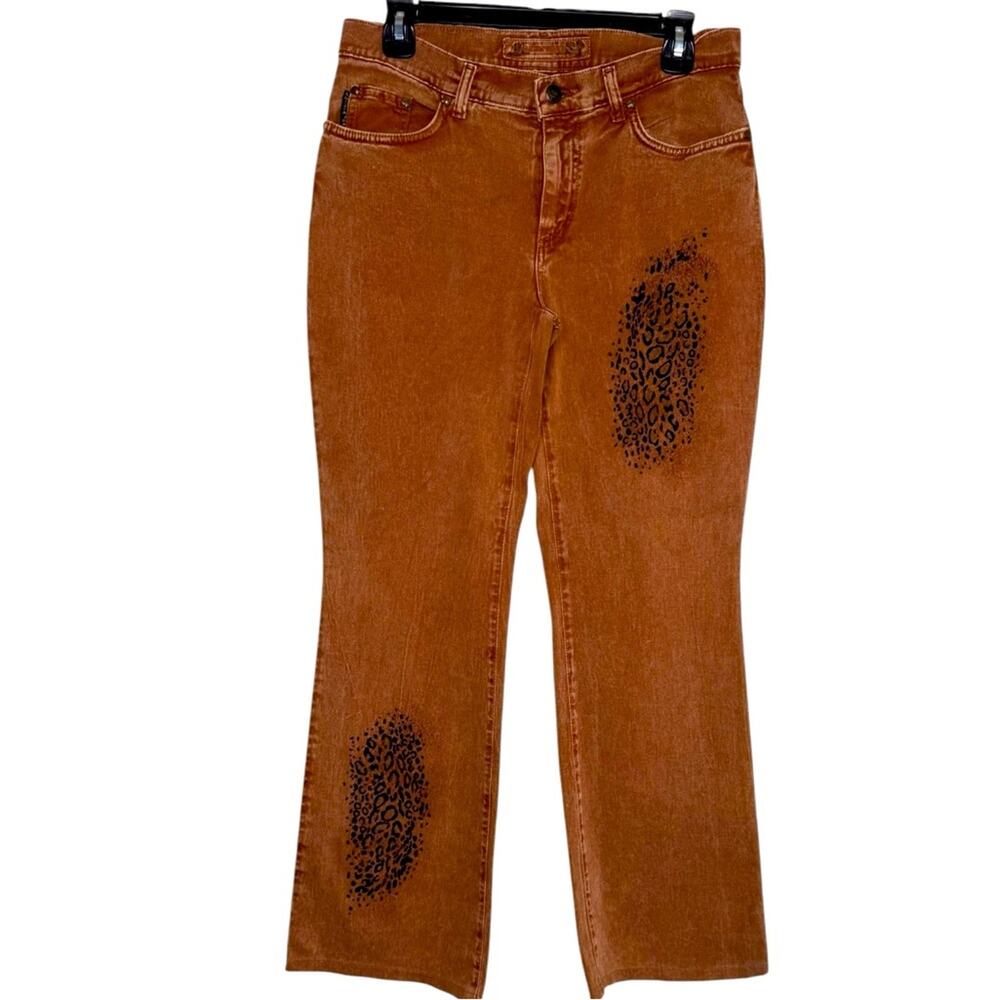 Krizia Jeans Brown Flared Made in Italy Leopard Print Size 28